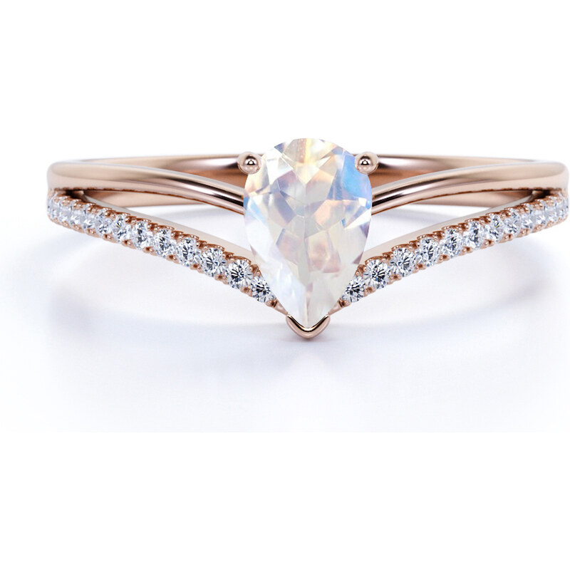 Royal Exklusive Emporial luxusný prsteň Mesačný dúhový kameň Drop 14k ružové zlato Vermeil GU-DR14466R-ROSEGOLD-MOONSGTONE