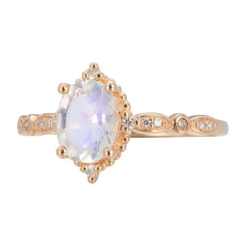 Royal Exklusive Emporial luxusný prsteň Mesačný dúhový kameň Mirror 14k ružové zlato Vermeil GU-DR190780R-ROSEGOLD-MOONSTONE-ZIRCON
