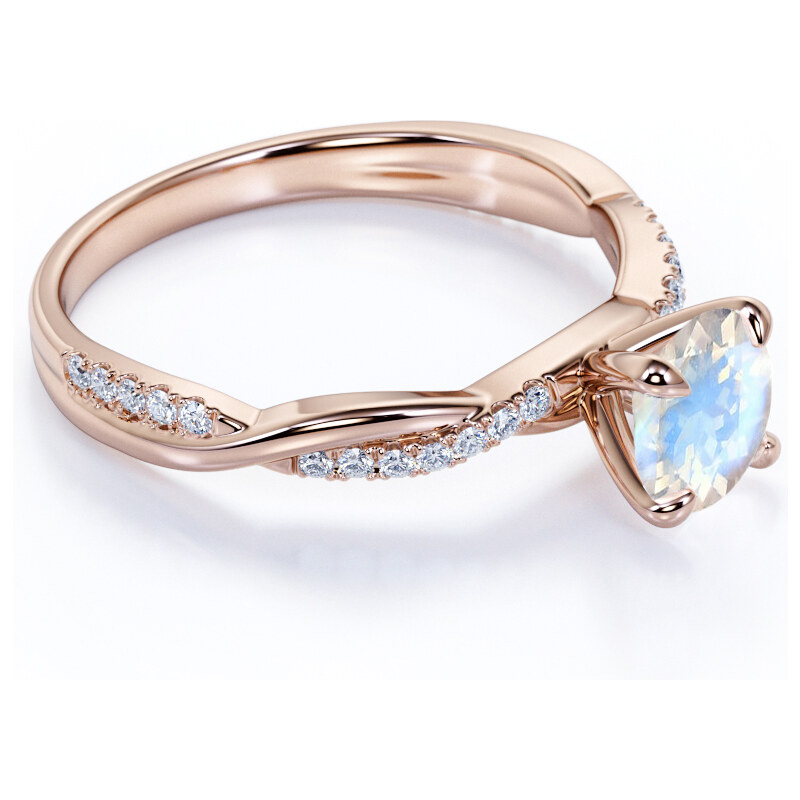 Royal Exklusive Emporial luxusný prsteň Mesačný dúhový kameň Prepletený 14k ružové zlato Vermeil GU-DR14764R-ROSEGOLD-ZIRCON