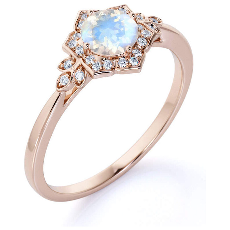 Royal Exklusive Emporial prsteň Mesačný dúhový kameň Flower 14k ružové zlato Vermeil GU-DR14627R-ROSEGOLD-MOONSTONE-ZIRCON