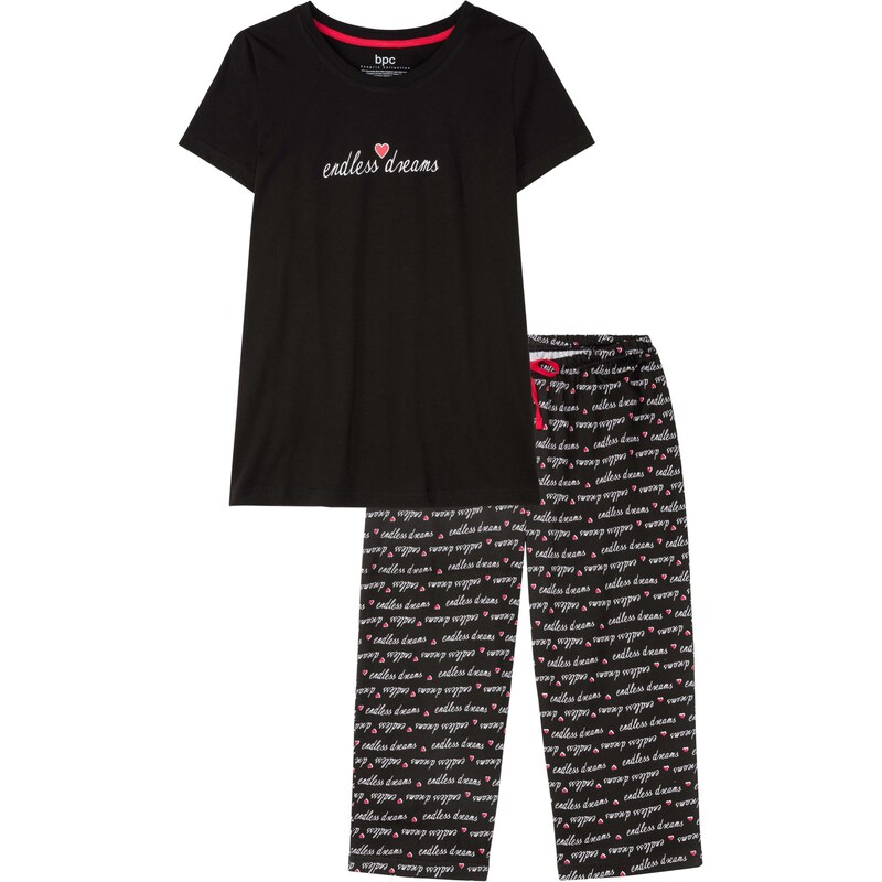 bonprix Capri pyžamo z čistej bavlny, farba čierna 46201724