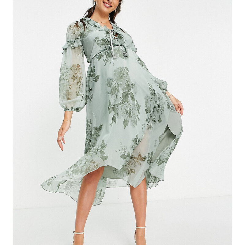 ASOS Maternity ASOS DESIGN Maternity ruffle detail plunge midi