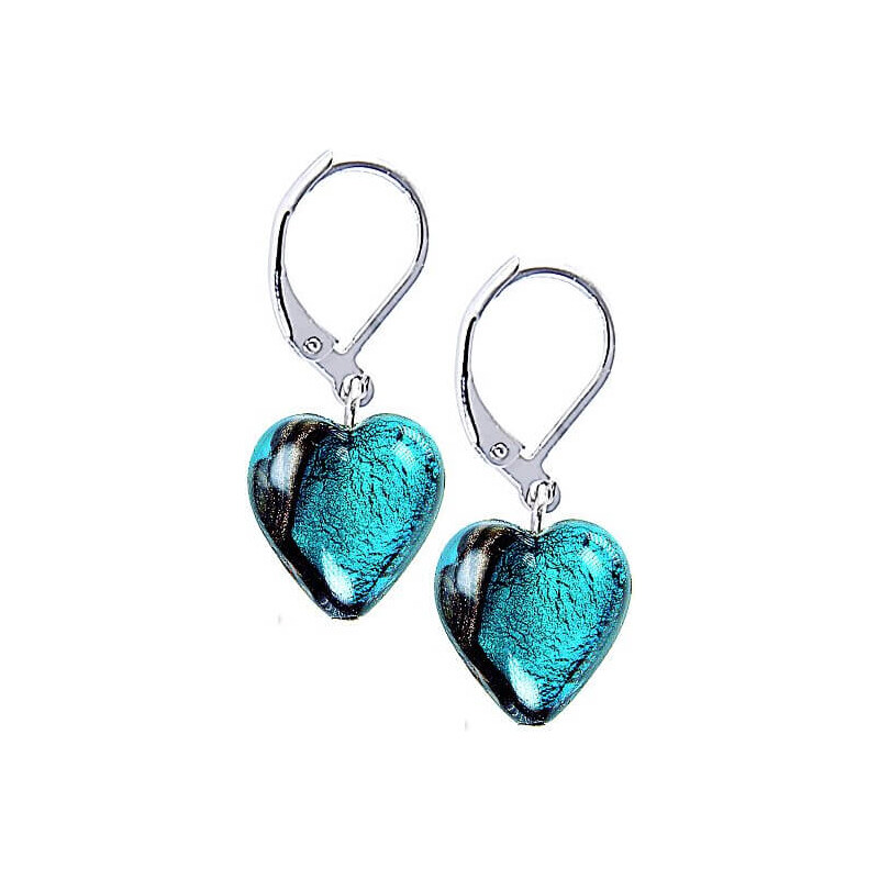 Lampglas Výnimočné náušnice Turquoise Heart s rýdzim striebrom v 66593039