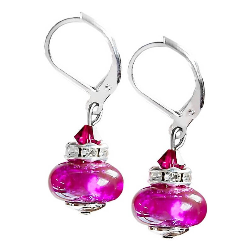 Lampglas Skvostné náušnice Magenta Dream s rýdzim striebrom v perlách 66586218