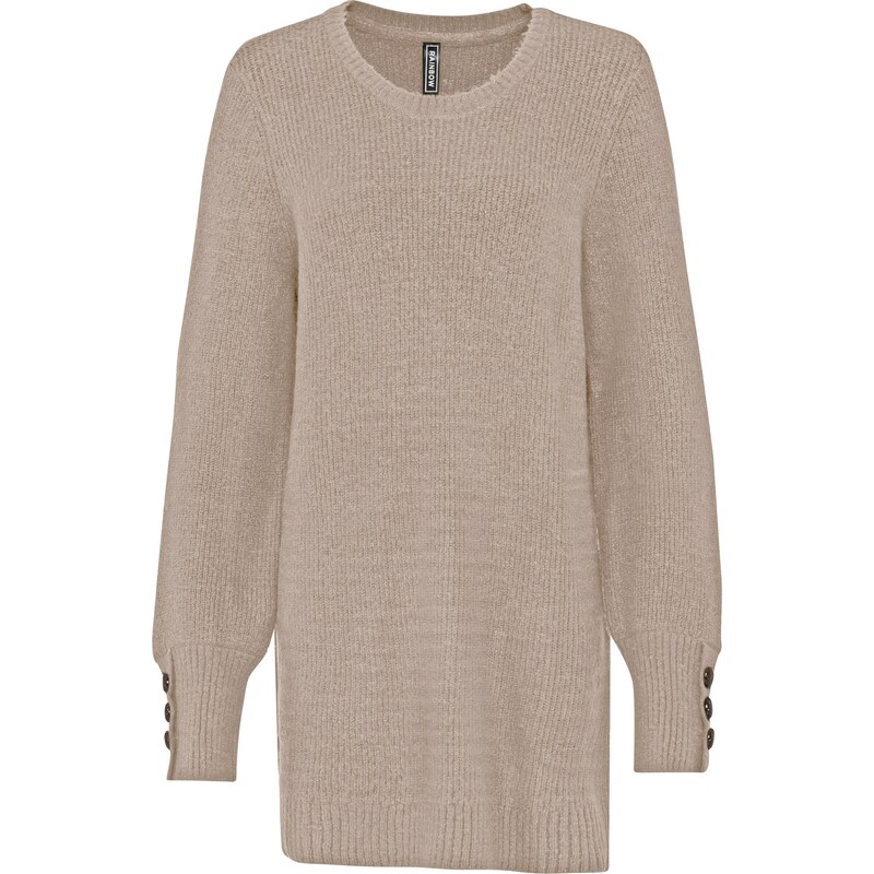 bonprix Dlhý pulóver s gombičkami, farba béžová 44790289