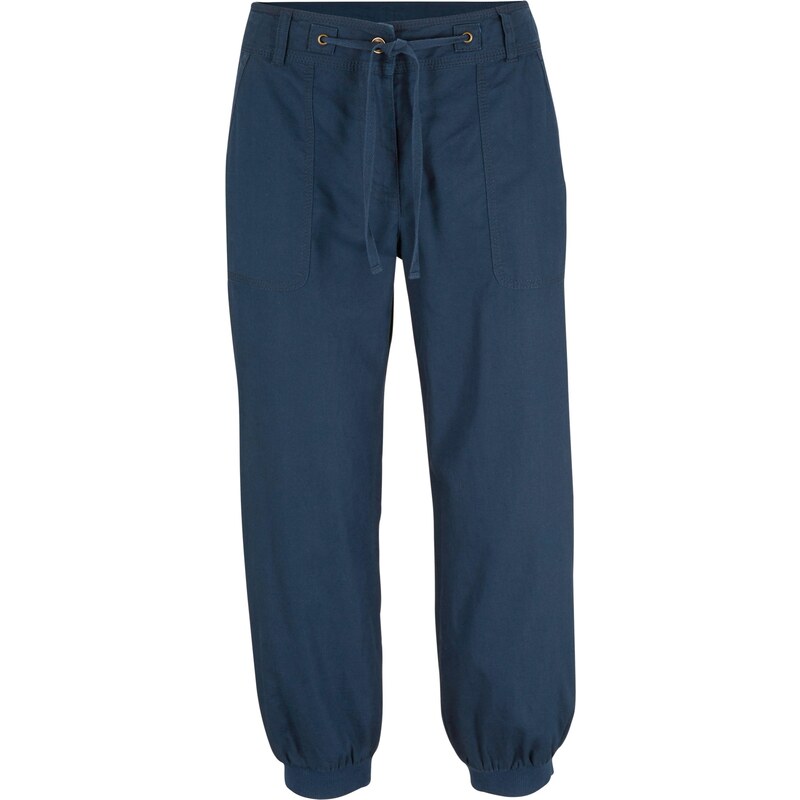 bonprix 3/4 plátené nohavice, Loose Fit, komfortný pás, farba modrá 44790845