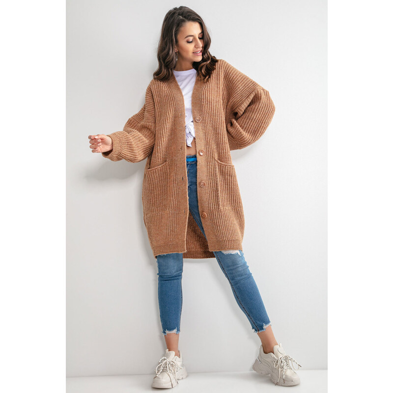 Glara Dámsky velký sveter so zapínaním s vlnou 27009431