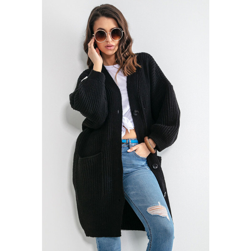 Glara Dámsky velký sveter so zapínaním s vlnou 27009432