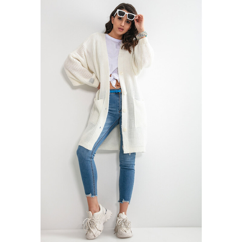 Glara Dámsky velký sveter so zapínaním s vlnou 27009434