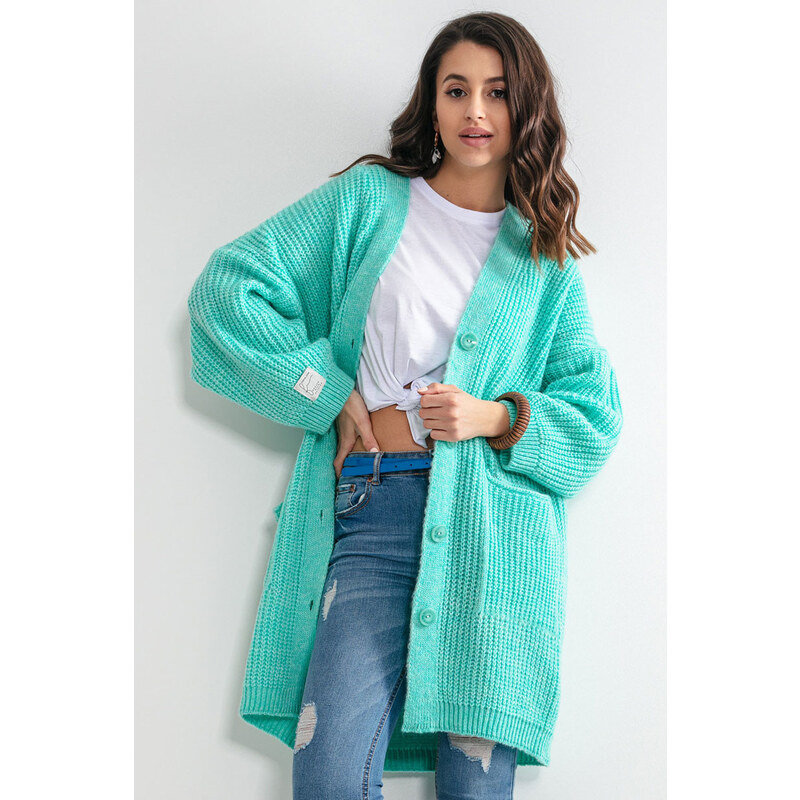 Glara Dámsky velký sveter so zapínaním s vlnou 27009430