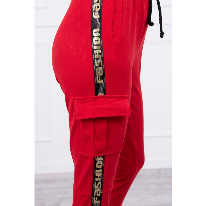 MladaModa Nohavice Cargo Fashion červené 15389410