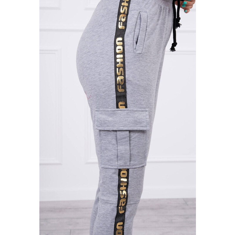 MladaModa Nohavice Cargo Fashion šedé 15389412