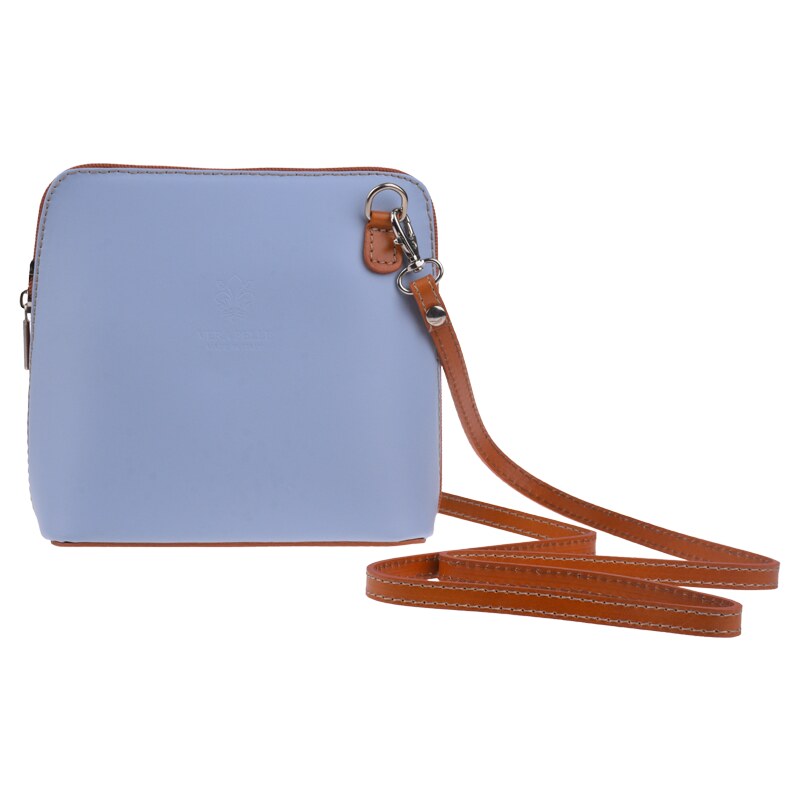 Modrá kožená talianska crossbody kabelka Grana Blu Chiaro Camel 27093786