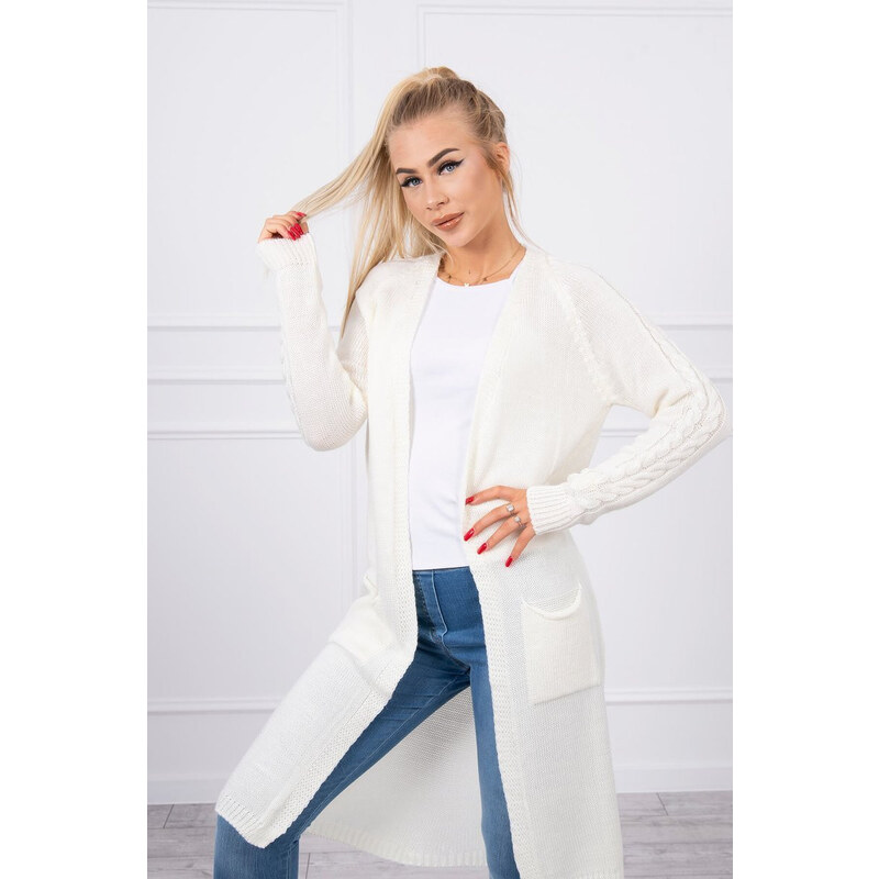 MladaModa Kardigánový sveter s vreckami model 2020-3 farba ecru
