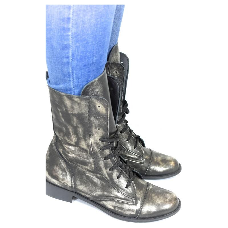 LEON Dámske čierne kožené čižmy LAKA 66435059