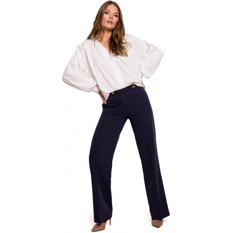 Makover K114 Klasické nohavice s rovnými nohavicami - tmavo modré 35647142