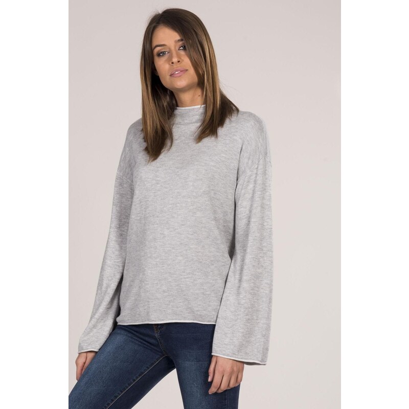 MladaModa Voľný sveter so širokými rukávmi model 48521 šedý 27187795