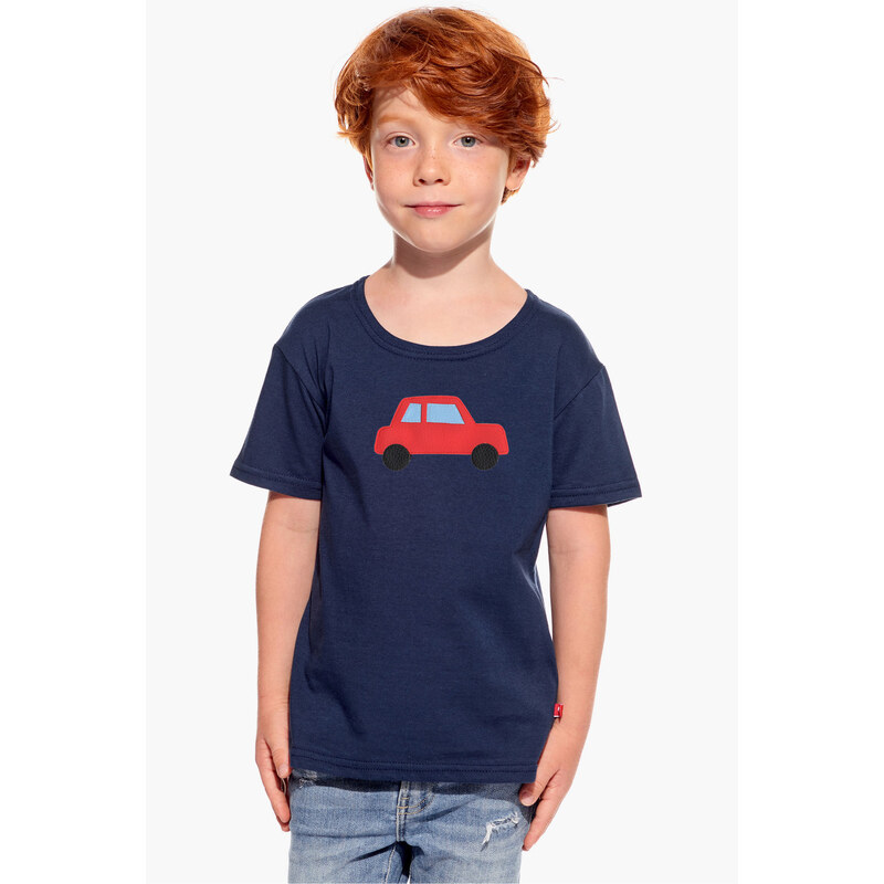 Piskacie Chlapčenské tričko s autom, farba tmavomodrá, veľkosť 158
