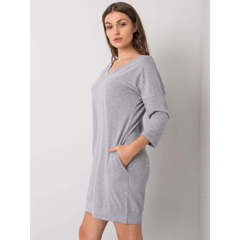 Basic Sivé bavlnené mikinové šaty s vreckami
