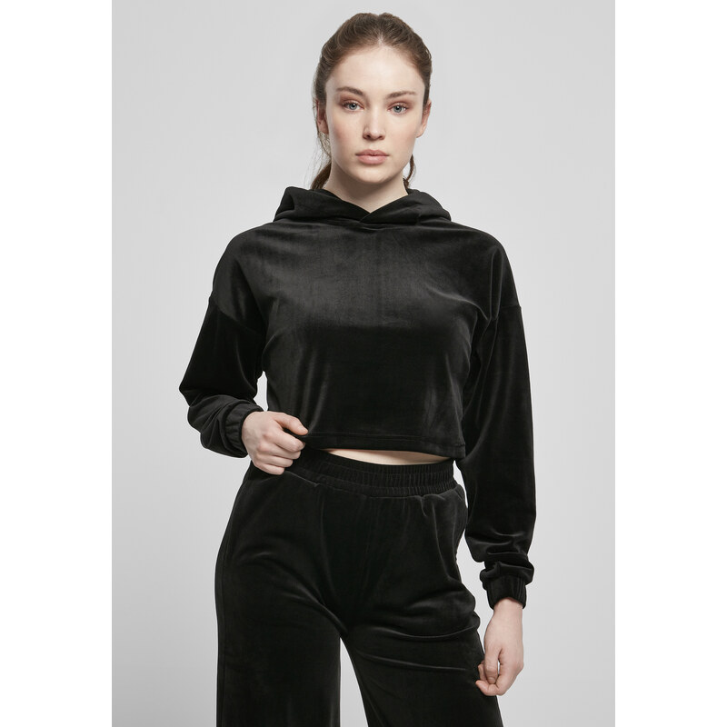 Urban Classics Womens Cropped Velvet Oversized Hoody Black 50662724