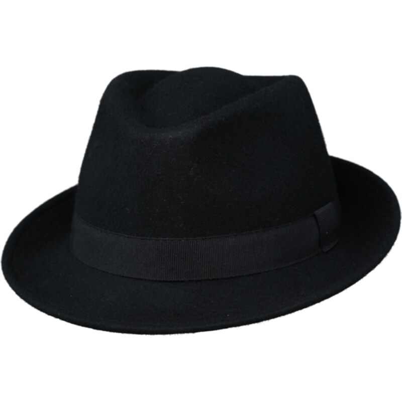 Fiebig - Headwear since 1903 Klasický trilby klobúk vlnený Fiebig - čierny s čiernou stuhou
