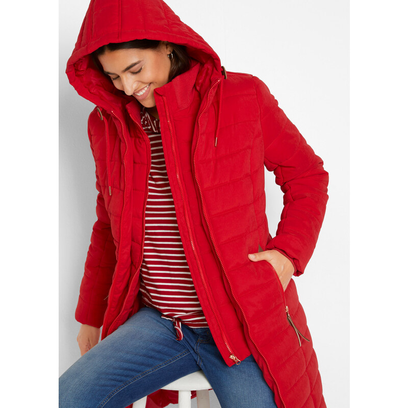 bonprix Prešívaný kabát, 2v1 vzhľad, farba červená