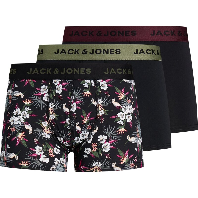 JACK & JONES Boxerky JACFlower zelená / vínovo červená / čierna / 37487782