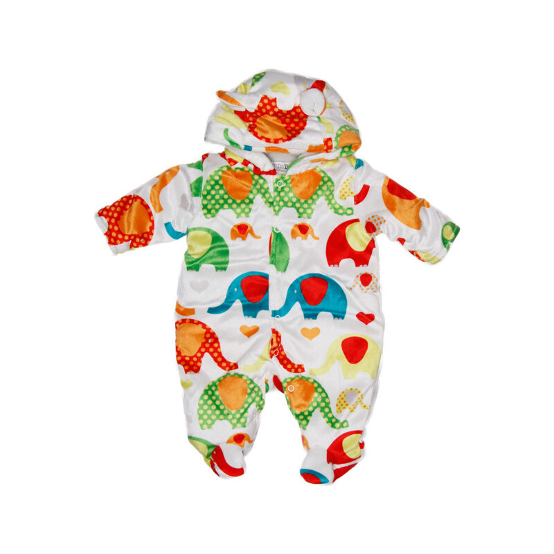BASIC Nursery Time Biela kombinéza s farebnými sloníkmi 27349514