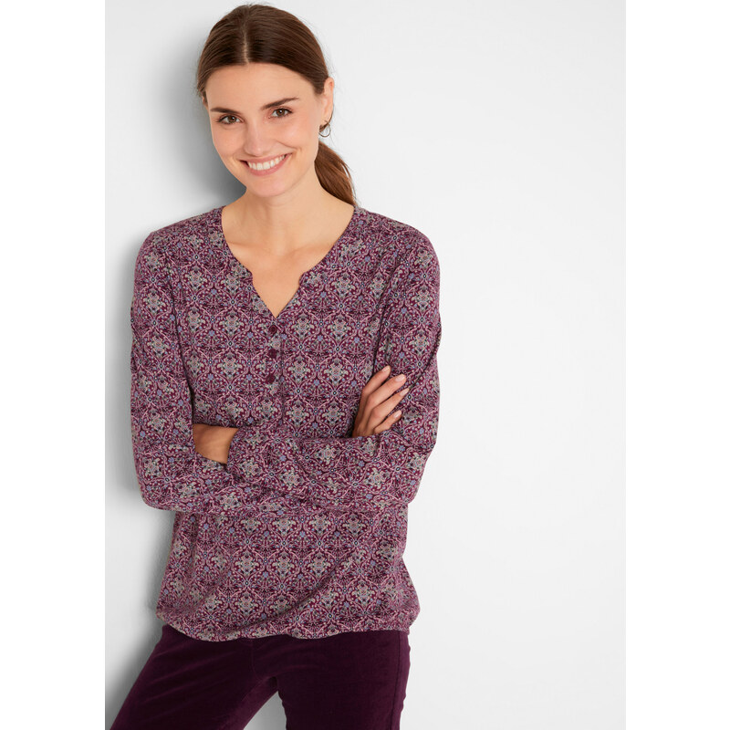 bonprix Tričko s dlhým rukávom, s potlačou, golier s légou, farba 44999404