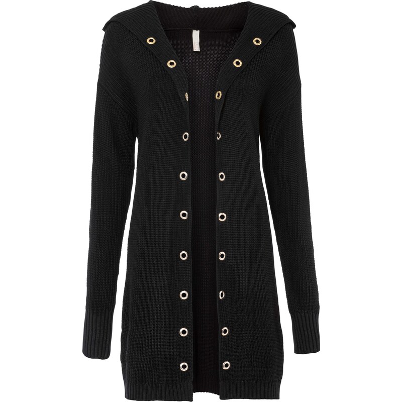 bonprix Dlhý pletený sveter s kapucňou, farba čierna 44791161