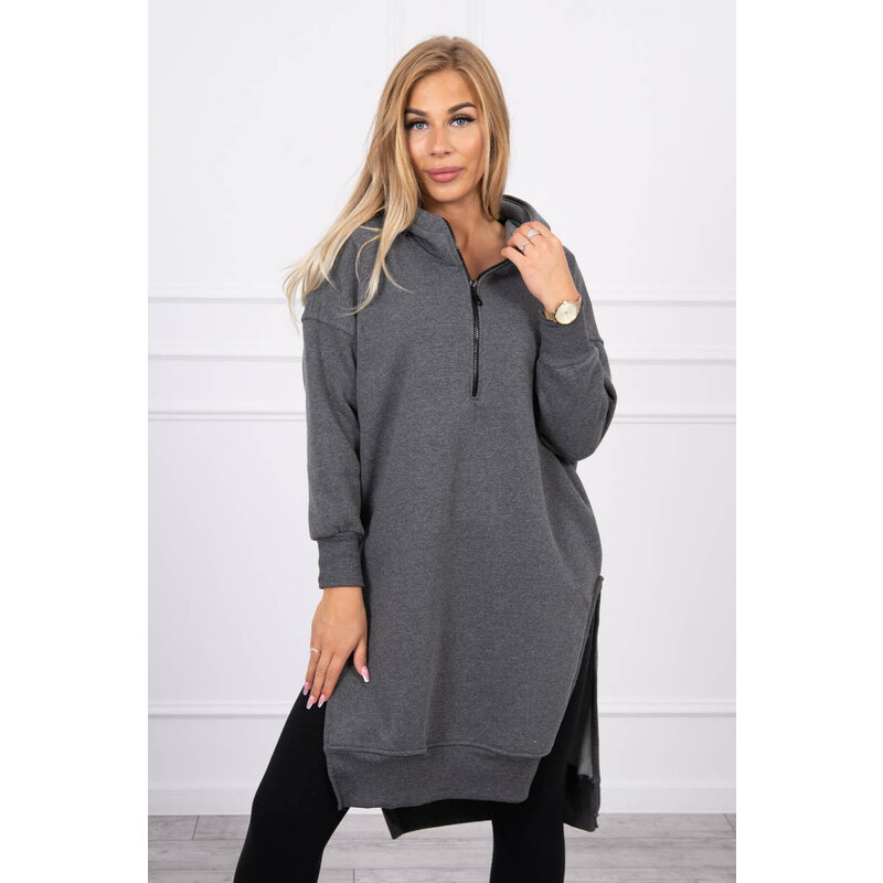 MladaModa Dlhá hrejivá mikina s kapucňou a rozparkami model 9301 27404507