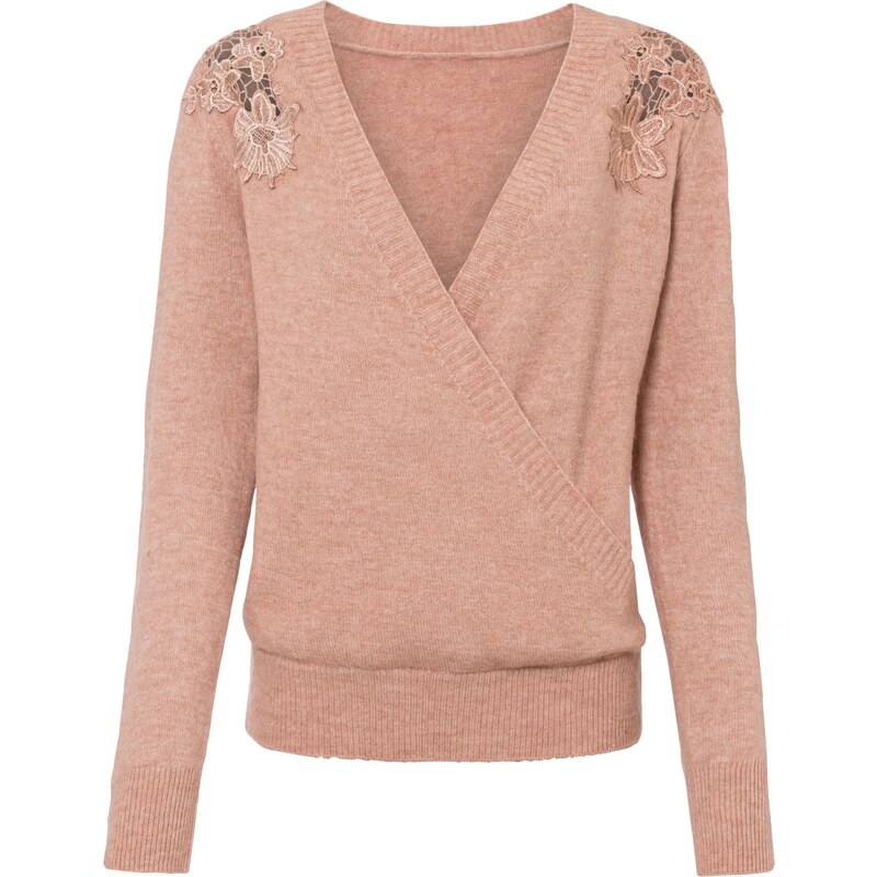 bonprix Pulóver v zavinovacom vzhľade, farba ružová 45730520