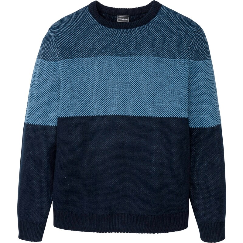 bonprix Pulóver s okrúhlym výstrihom, Colourblocking, farba modrá 45093994