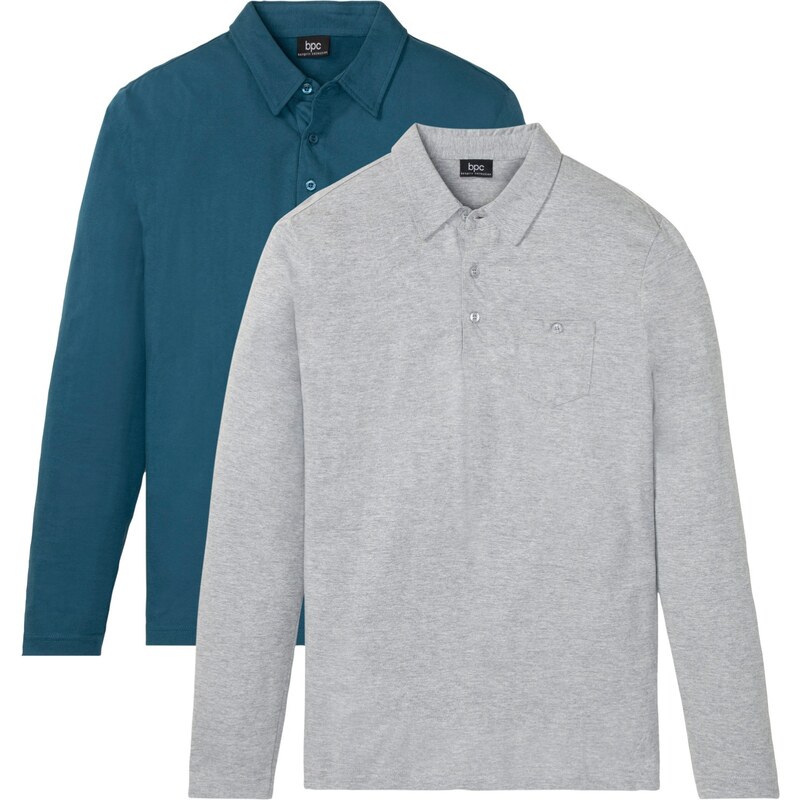 bonprix Polo tričko, dlhý rukáv, 2 ks v balení, farba modrá 44983731