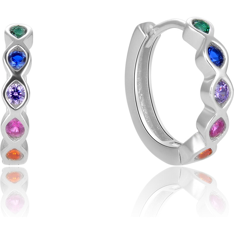 Beneto Kruhové strieborné náušnice s farebnými zirkónmi AGUC2696 66578230