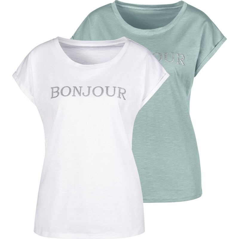 VIVANCE Tričko pastelovo zelená / šedobiela 54227192