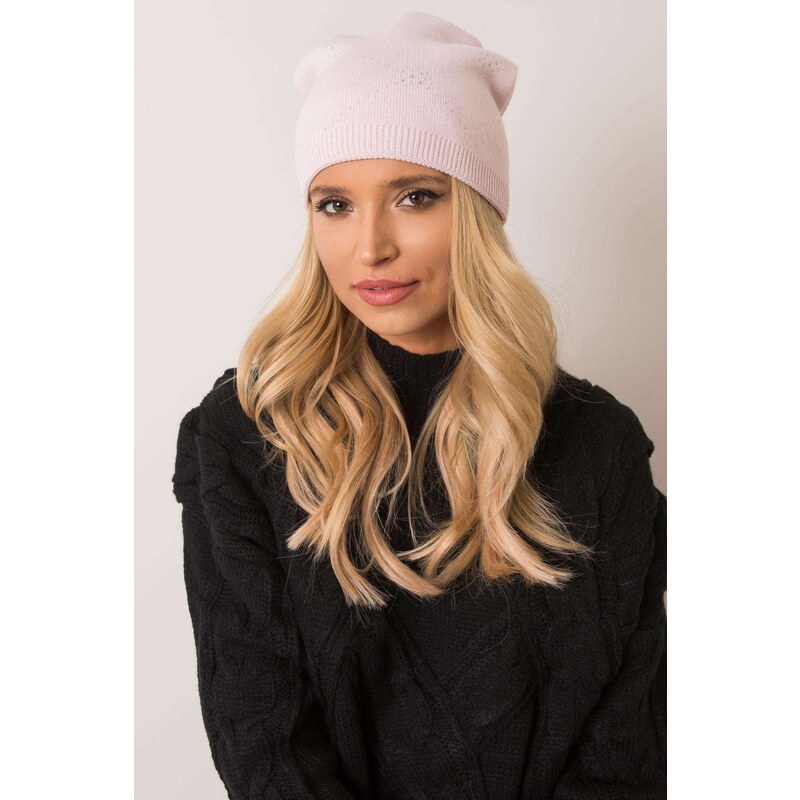 MladaModa Dámska čiapka so zirkónmi model 0317 pudrovo ružová 28090179