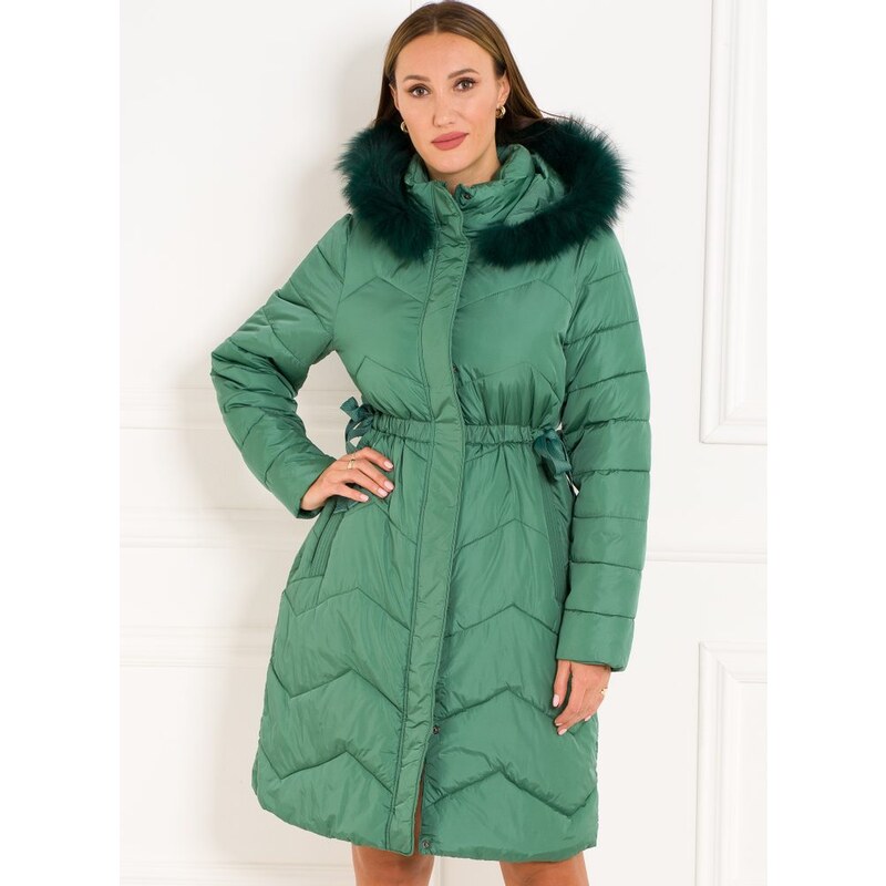 Due Linee Dámska zimná bunda s viazaním v páse - zelená 27541698