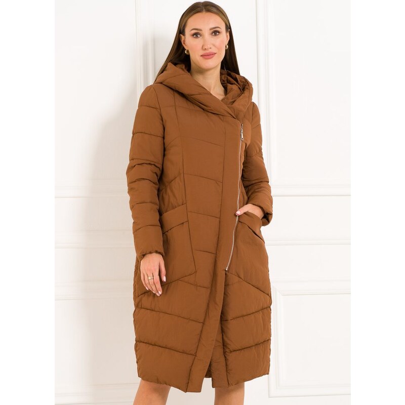 Due Linee Dámska zimná bunda s asymetrickým zipsom - hnedá 27541692