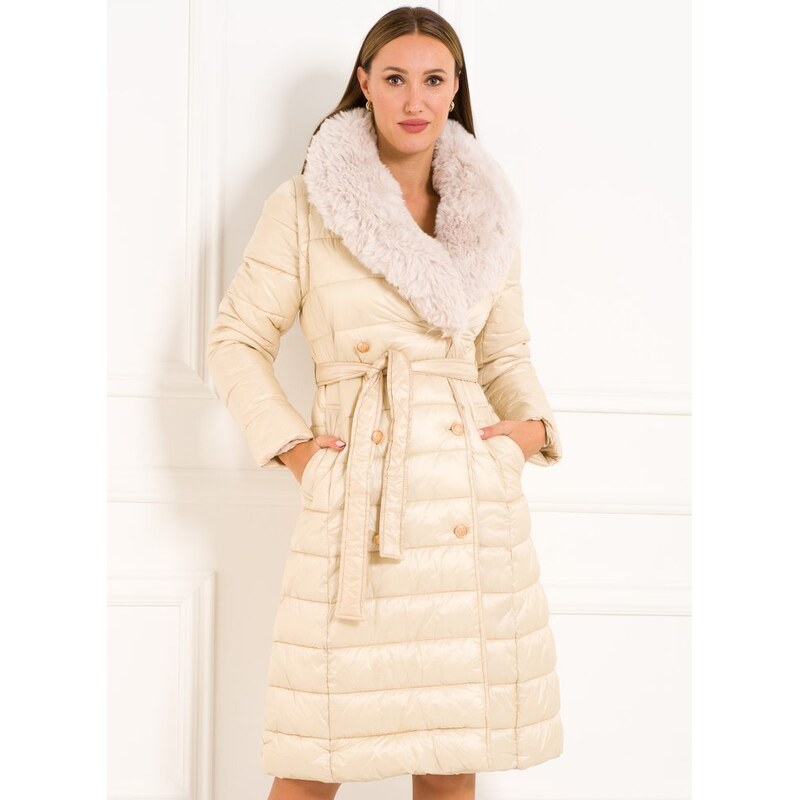 Due Linee Dámská smetanová zimní bunda / vesta s vázáním 65454411