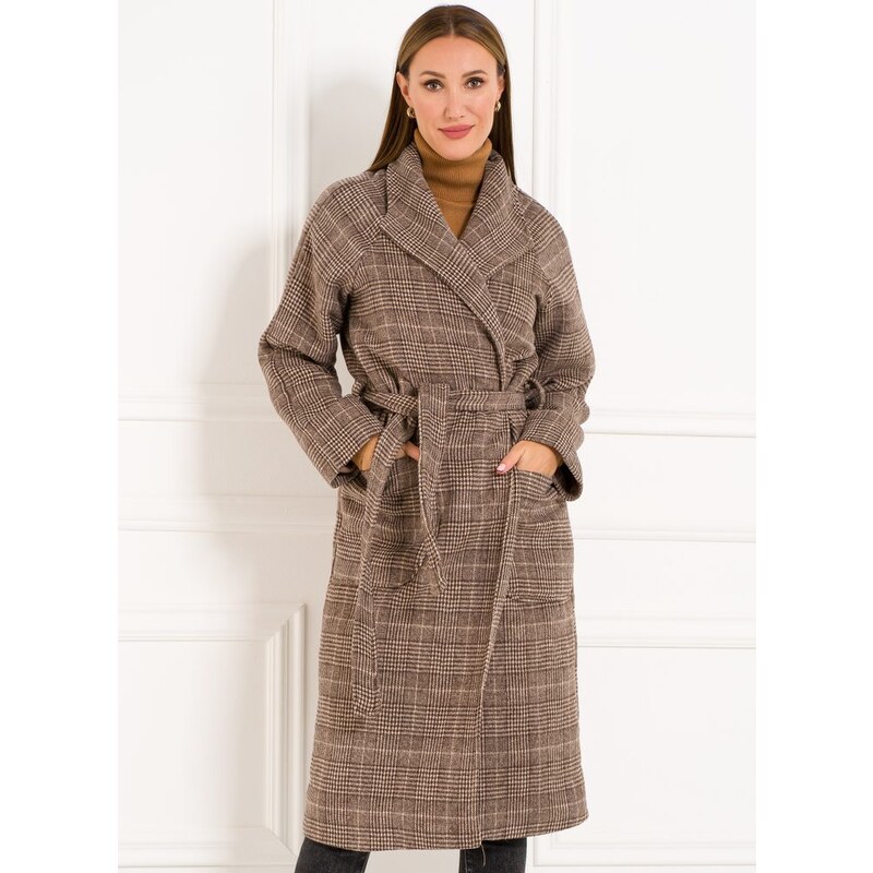Glamorous by Glam Dámsky dlhý kabát s viazaním capuccino
