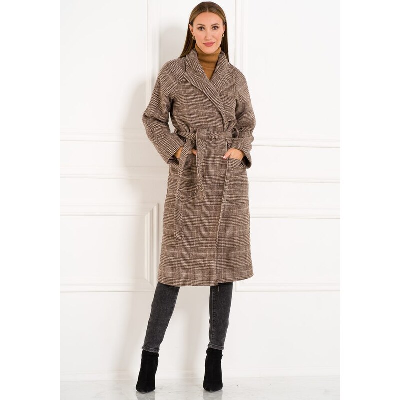 Glamorous by Glam Dámsky dlhý kabát s viazaním capuccino