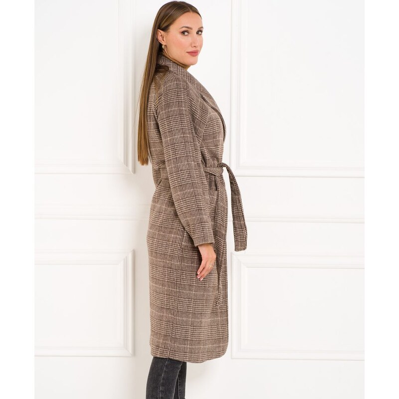 Glamorous by Glam Dámsky dlhý kabát s viazaním capuccino