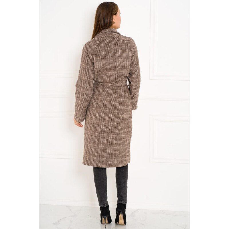 Glamorous by Glam Dámsky dlhý kabát s viazaním capuccino