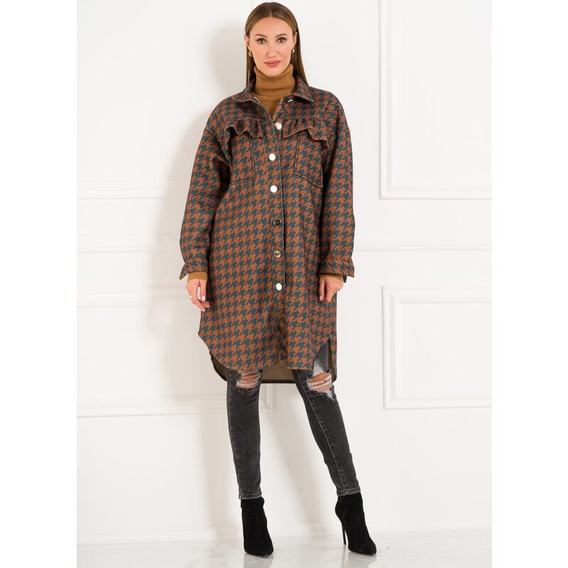 Glamorous by Glam Dámsky oversize kabát pepito vzor s volánmi 27541753