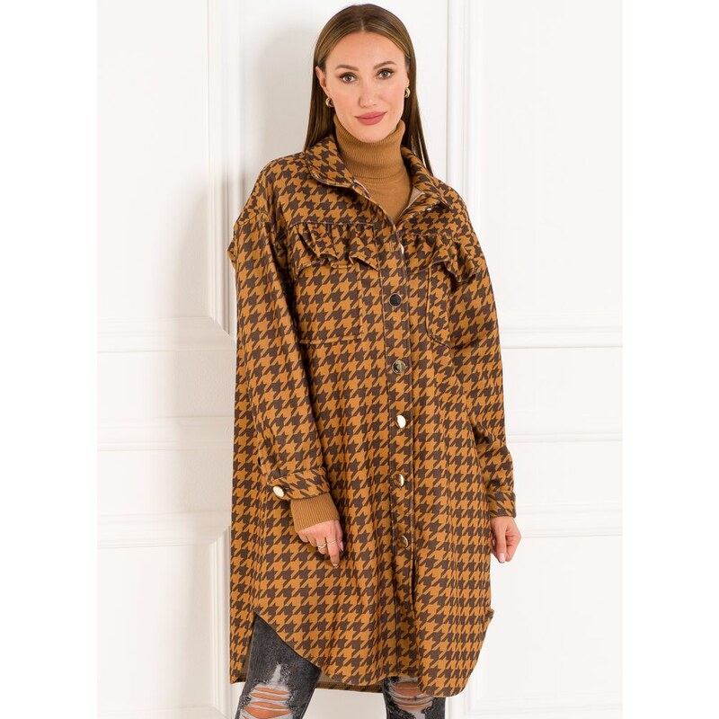 Glamorous by Glam Dámsky oversize kabát pepito vzor s volánmi 27541752