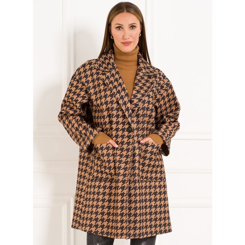 Glamorous by Glam Dámsky oversize kabát pepito vzor béžovo-čierna 27541754