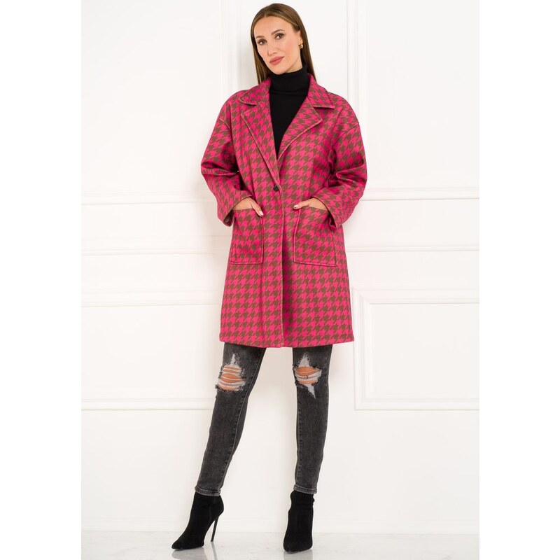 Glamorous by Glam Dámsky oversize kabát pepito vzor fuchsiový