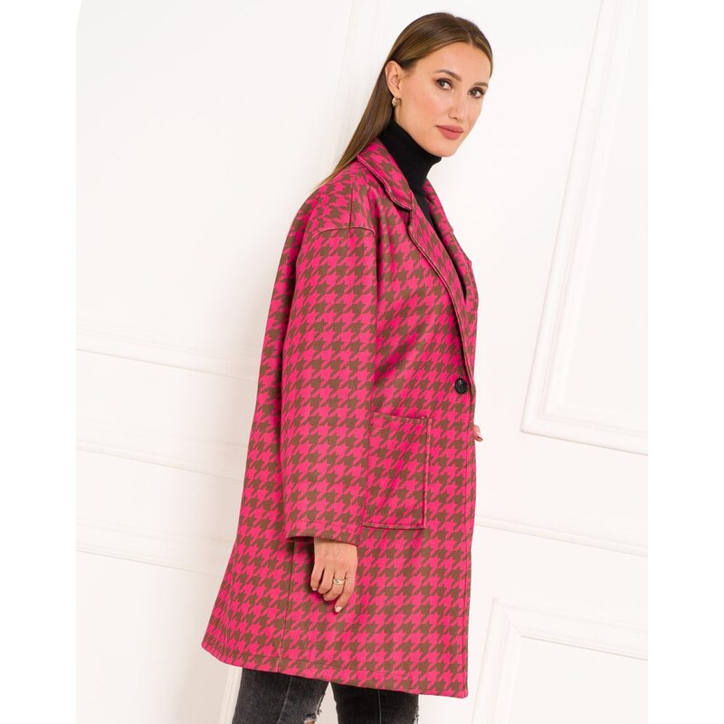 Glamorous by Glam Dámsky oversize kabát pepito vzor fuchsiový