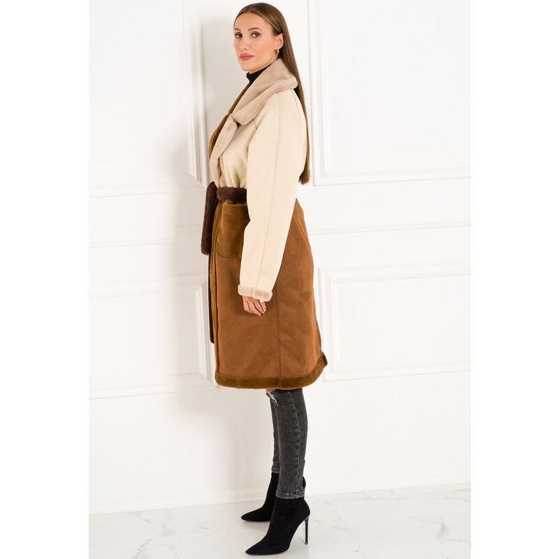 Due Linee Dámsky obojstranný kabát tricolor hnedá